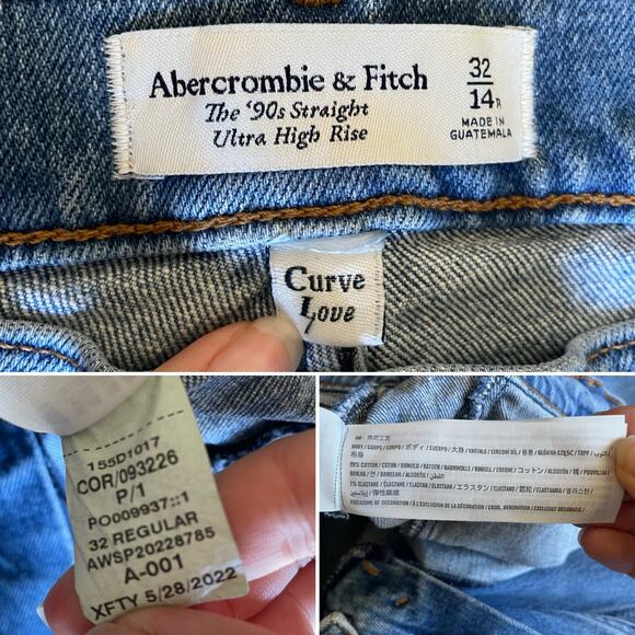 Abercrombie & Fitch Curve Love 90s Straight Ultra High Rise Medium Blue 32/14 - Picture 15 of 16